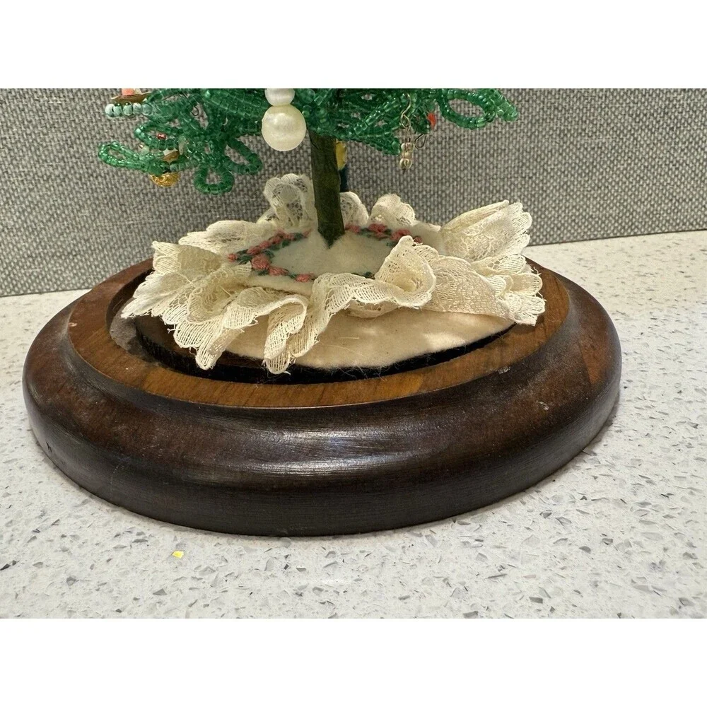 Vintage Westrim Beaded Christmas Tree Ornaments Wood Base No Glass Dome 6